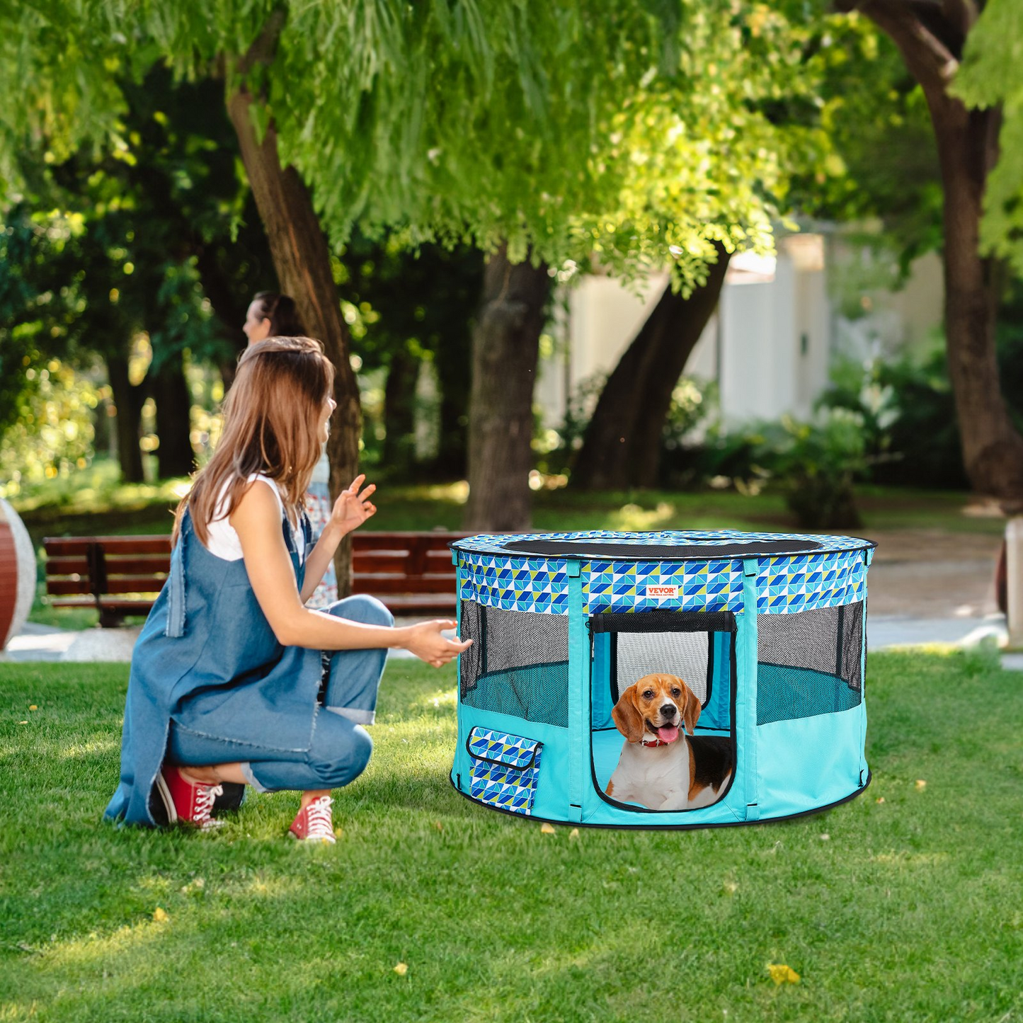 VEVOR Parque infantil plegable para mascotas, parque infantil portátil para perros de 44 x 44 x 24 pulgadas, redondo (grande)