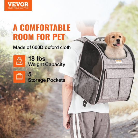 VEVOR Dog Carrier with Wheels, Rolling Pet Carrier with Telescopic Handle and Shoulder Strap, Dog Carrier with Wheels for Pets under 18 lbs, with 1 Folding Bowl, Grey