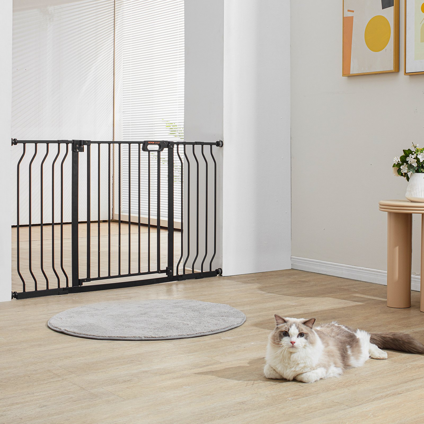 Puerta para perros VEVOR: extra ancha de 29.5 a 53 pulgadas, 30 pulgadas de alto, perfecta para escaleras, puertas y seguridad del hogar, fácil acceso, cierre automático, montaje a presión y en pared, color negro