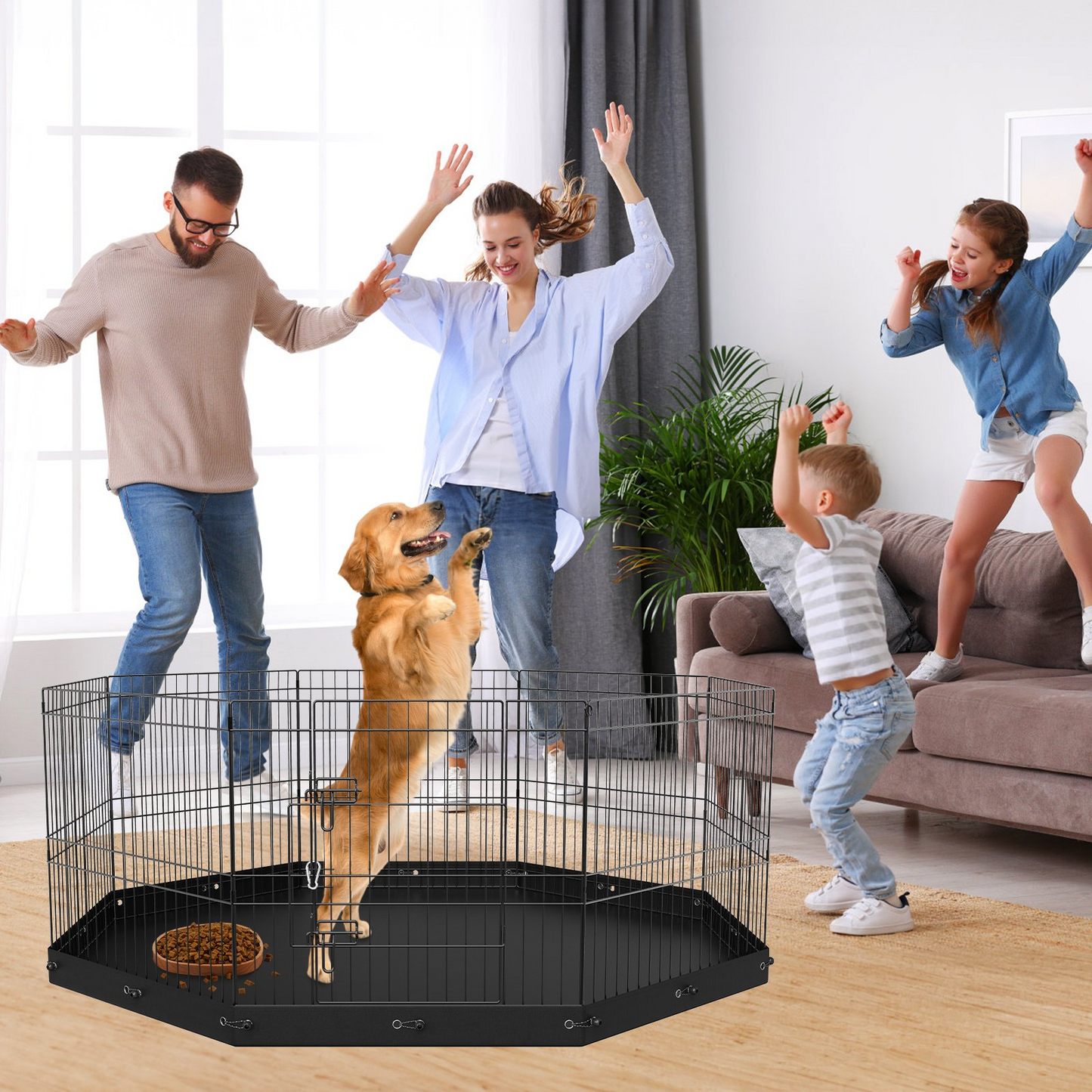 VEVOR Dog Playpen, 8 Panels Foldable Metal Dog Exercise Pen with Bottom Pad, 24" H Pet Fence Puppy Crate Kennel with Ground Stakes, Indoor Outdoor Dog Pen for Small Medium Pets, for Camping, Yard