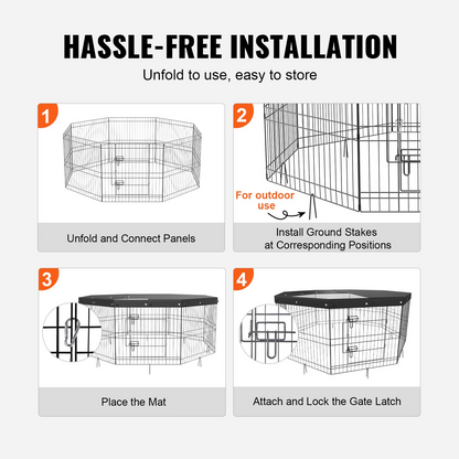 VEVOR Dog Playpen, 8 Panels Foldable Metal Dog Exercise Pen with Top Cover, 24" H Pet Fence Puppy Crate Kennel with Ground Stakes, Indoor Outdoor Dog Pen for Small Medium Pets, for Camping, Yard