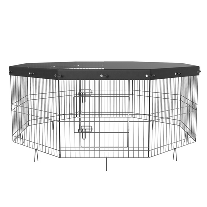 VEVOR Parque para perros, 8 paneles plegable de metal con cubierta superior, cerca para mascotas de 24 pulgadas de altura, jaula para cachorros