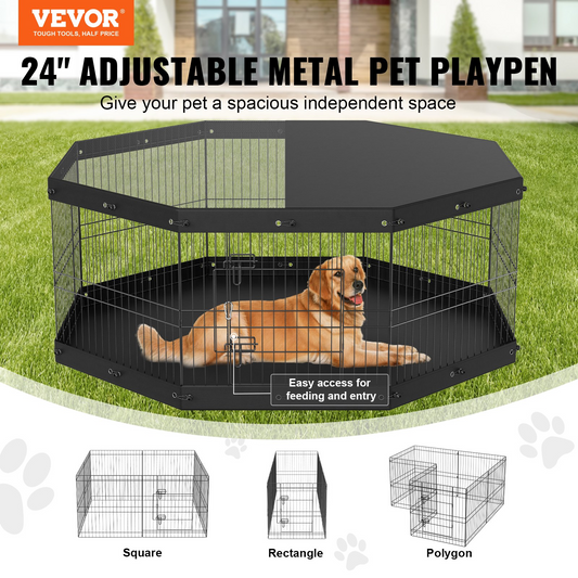 VEVOR Parque para perros, 8 paneles, bolígrafo de ejercicio de metal plegable con cubierta superior y almohadilla inferior, cerca para mascotas de 24 pulgadas de altura, caseta para cachorros