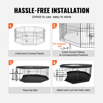 VEVOR Dog Playpen, 8 Panels Foldable Metal Dog Exercise Pen with Top Cover and Bottom Pad, 24" H Pet Fence Puppy Crate Kennel, Indoor Outdoor Dog Pen for Small Medium Pets, for Camping, Yard