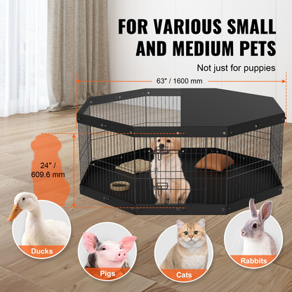 VEVOR Dog Playpen, 8 Panels Foldable Metal Dog Exercise Pen with Top Cover and Bottom Pad, 24" H Pet Fence Puppy Crate Kennel, Indoor Outdoor Dog Pen for Small Medium Pets, for Camping, Yard