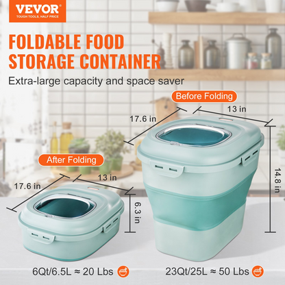 VEVOR Contenedor plegable para almacenamiento de alimentos para perros, capacidad de 50 libras, tapa transparente, verde