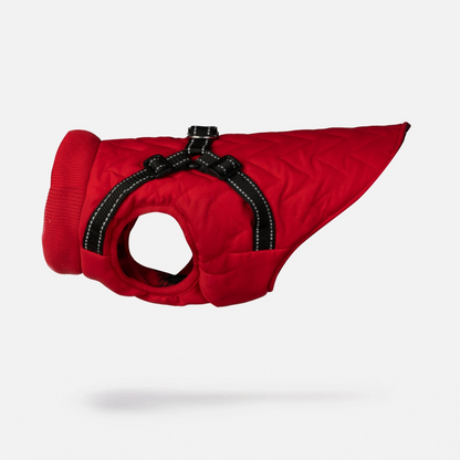 Chaqueta acolchada para perros con arnés incorporado - Rojo | Para todo tipo de clima, ajustable, fácil de poner y quitar