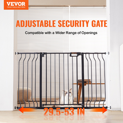 Puerta para perros VEVOR: extra ancha de 29.5 a 53 pulgadas, 30 pulgadas de alto, perfecta para escaleras, puertas y seguridad del hogar, fácil acceso, cierre automático, montaje a presión y en pared, color negro