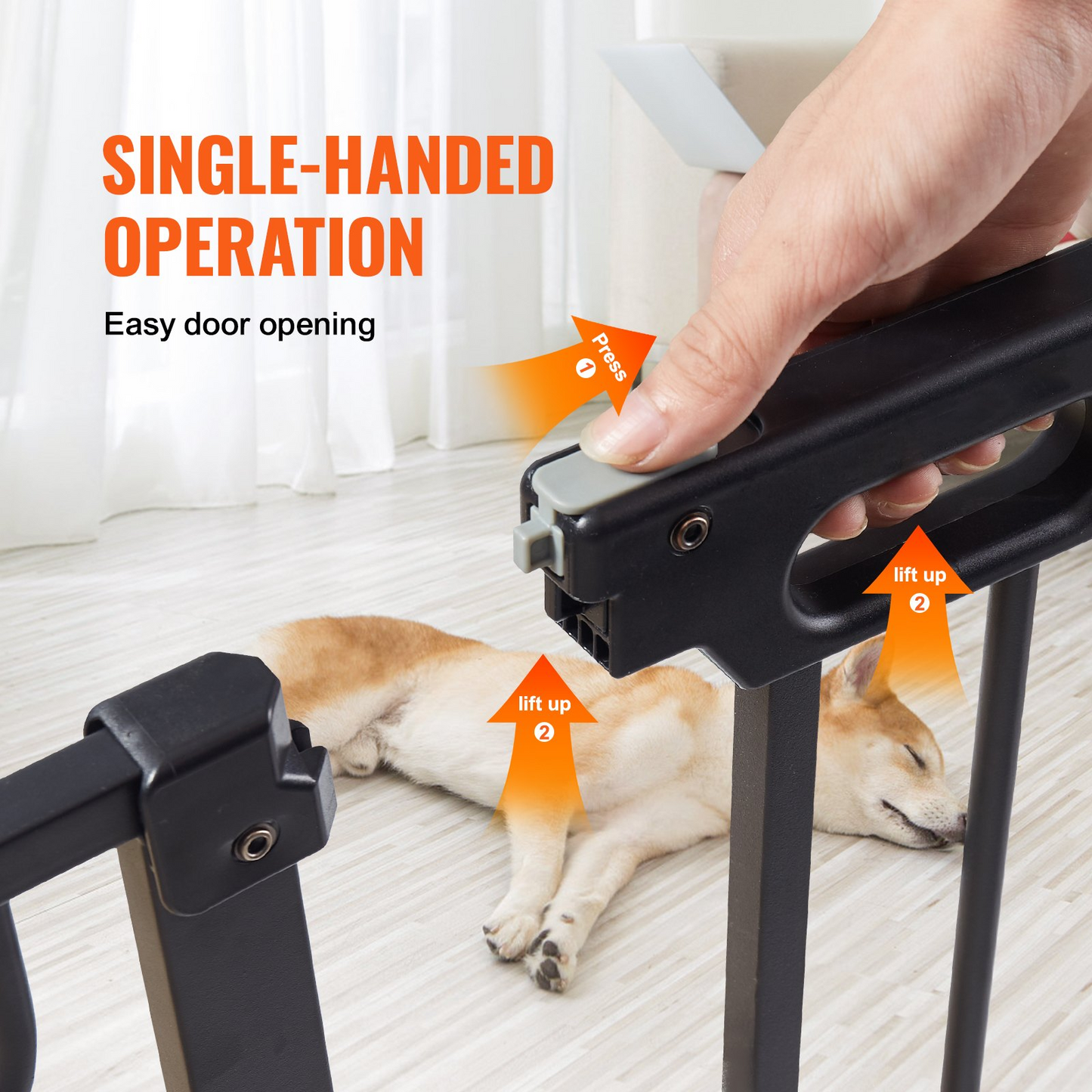 Puerta para perros VEVOR: extra ancha de 29.5 a 53 pulgadas, 30 pulgadas de alto, perfecta para escaleras, puertas y seguridad del hogar, fácil acceso, cierre automático, montaje a presión y en pared, color negro