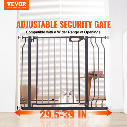 VEVOR Pet Gate, 29.5"-39" Extra Wide, 30" High, Dog Gate for Stairs Doorways and House, Easy Step Walk Thru Auto Close Child Gate Pet Security Gate with Pressure Mount Kit and Wall Mount Kit, Black