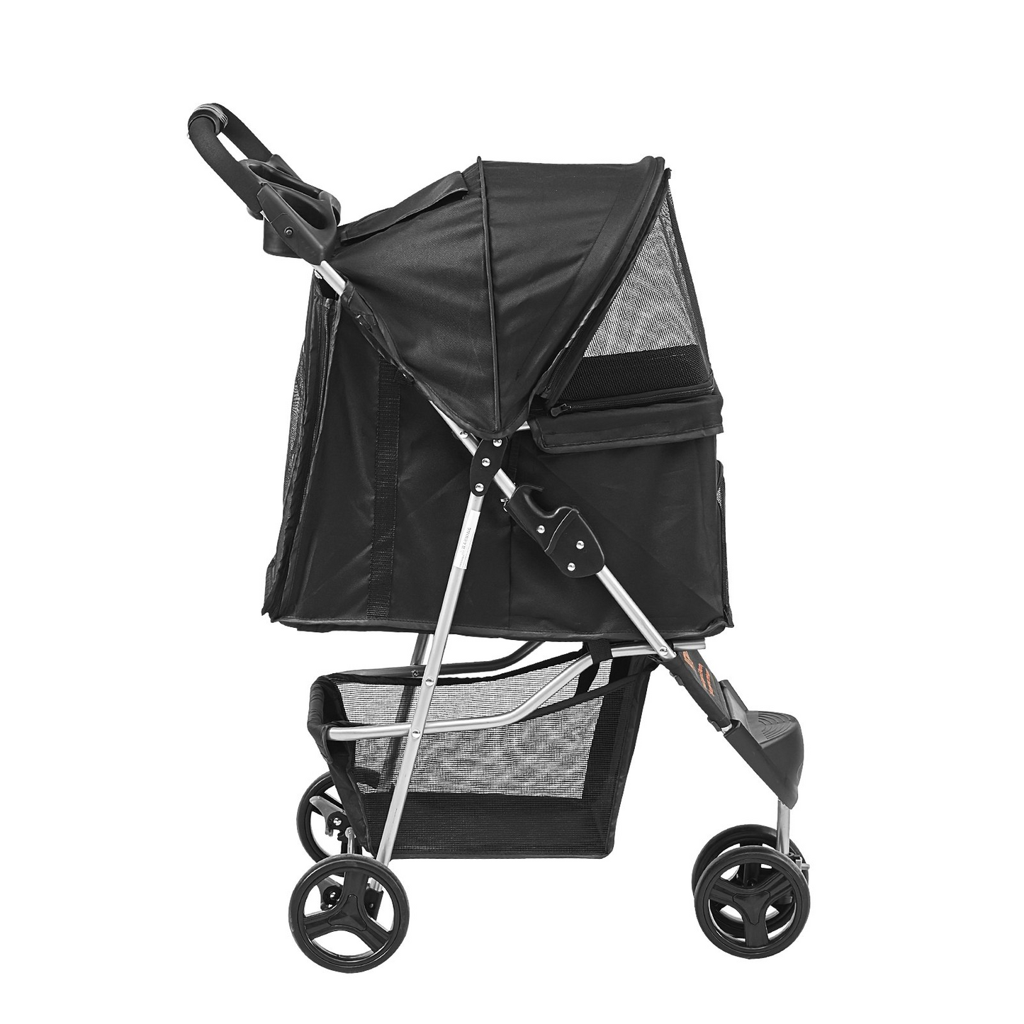 VEVOR Pet Stroller, 3 Wheels Dog Stroller Rotate with Brakes, 35lbs Weight Capacity, Puppy Stroller with Front Pedal, Velcro, Storage Basket and Cup Holder, for Dogs and Cats Travel, Black