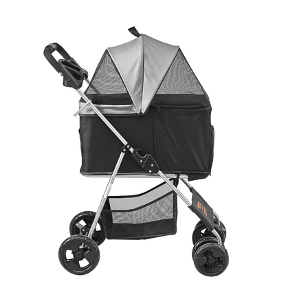 VEVOR Pet Stroller, 4 Wheels Dog Stroller Rotate with Brakes, 35lbs Weight Capacity, Puppy Stroller with Detachable Carrier, Storage Basket and Cup Holder, for Dogs and Cats Travel, Black+Dark Grey