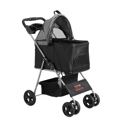 VEVOR Pet Stroller, 4 Wheels Dog Stroller Rotate with Brakes, 35lbs Weight Capacity, Puppy Stroller with Detachable Carrier, Storage Basket and Cup Holder, for Dogs and Cats Travel, Black+Dark Grey