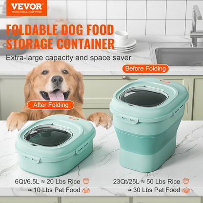 VEVOR Contenedor plegable para almacenamiento de alimentos para perros, capacidad de 50 libras, tapa transparente, verde