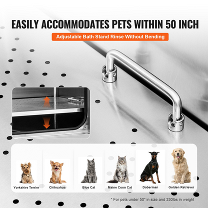 VEVOR Estación de aseo para perros de 50 pulgadas con escaleras: bañera de acero inoxidable, caja de jabón, grifo, accesorios ricos - Ideal para mascotas grandes, medianas y pequeñas - Fregadero de baño para mascotas en casa