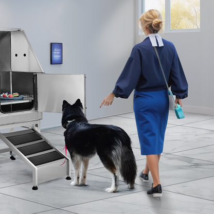 VEVOR Estación de aseo para perros de 50 pulgadas con rampa: bañera de acero inoxidable, caja de jabón, grifo, accesorios ricos - Ideal para perros grandes, medianos y pequeños - Fregadero de baño para mascotas en casa (izquierda)