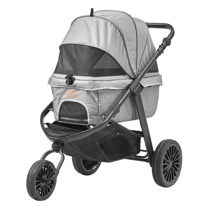 VEVOR Pet Stroller, 3 PU Wheels Dog Stroller Rotate with Brakes, 75 lbs Weight Capacity, Puppy Stroller with Pet Pad, Storage Basket and External Cup Holder, for Small to Medium Sized Dogs, Grey