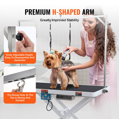 VEVOR Mesa eléctrica de aseo para mascotas de 50 pulgadas para perros grandes, altura ajustable con brazo de aseo resistente