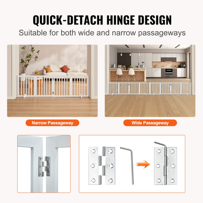 VEVOR Free Standing Dog Gate, 24" H x 80.3" W Freestanding Pet Gate, 4 Panels Foldable Dog Gate for Wide and Narrow Passageways, Expandable Dog Barrier with Silent Foot Support for Indoor, White