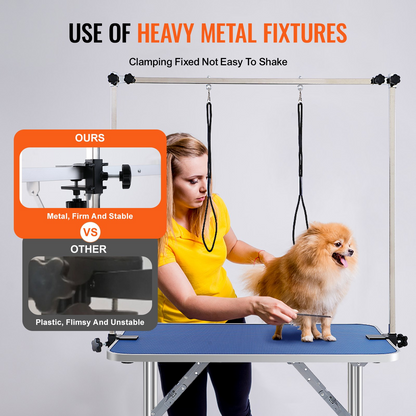 VEVOR Pet Grooming Table Two Arms with Clamp, 36''x24'' Dog Grooming Station, Foldable Pets Grooming Stand for Medium and Small Dogs, Free No Sit Haunch Holder with Grooming Loop, Bearing 330lbs