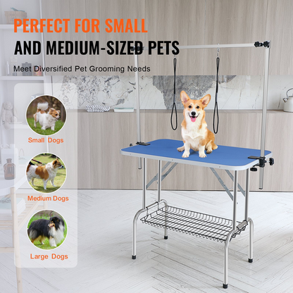 VEVOR Pet Grooming Table Two Arms with Clamp, 36''x24'' Dog Grooming Station, Foldable Pets Grooming Stand for Medium and Small Dogs, Free No Sit Haunch Holder with Grooming Loop, Bearing 330lbs