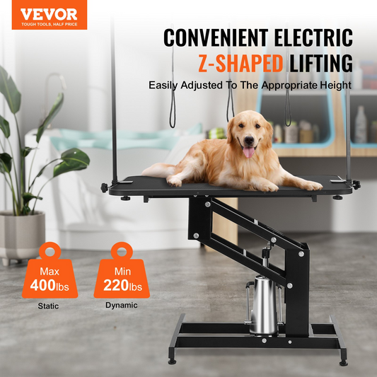 VEVOR 43" Hydraulic Pet Grooming Table, Heavy Duty Dog Grooming Arm for Medium/ Small Dogs, Height Adjustable Dog Grooming Station, Anti Slip Tabletop /Dog Grooming Station, Max Bearing 400LBS