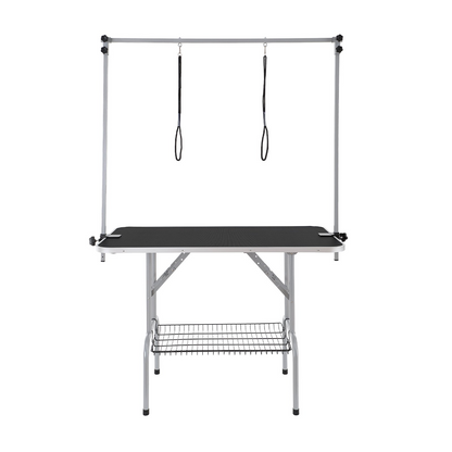 VEVOR Pet Grooming Table Two Arms with Clamp, 46'' Dog Grooming Station, Foldable Pets Grooming Stand for Medium and Small Dogs, Free No Sit Haunch Holder with Grooming Loop, Bearing 330lbs