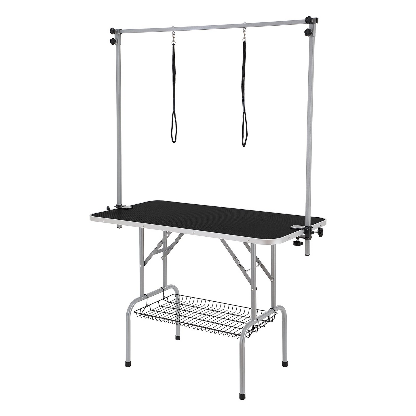 VEVOR Pet Grooming Table Two Arms with Clamp, 46'' Dog Grooming Station, Foldable Pets Grooming Stand for Medium and Small Dogs, Free No Sit Haunch Holder with Grooming Loop, Bearing 330lbs