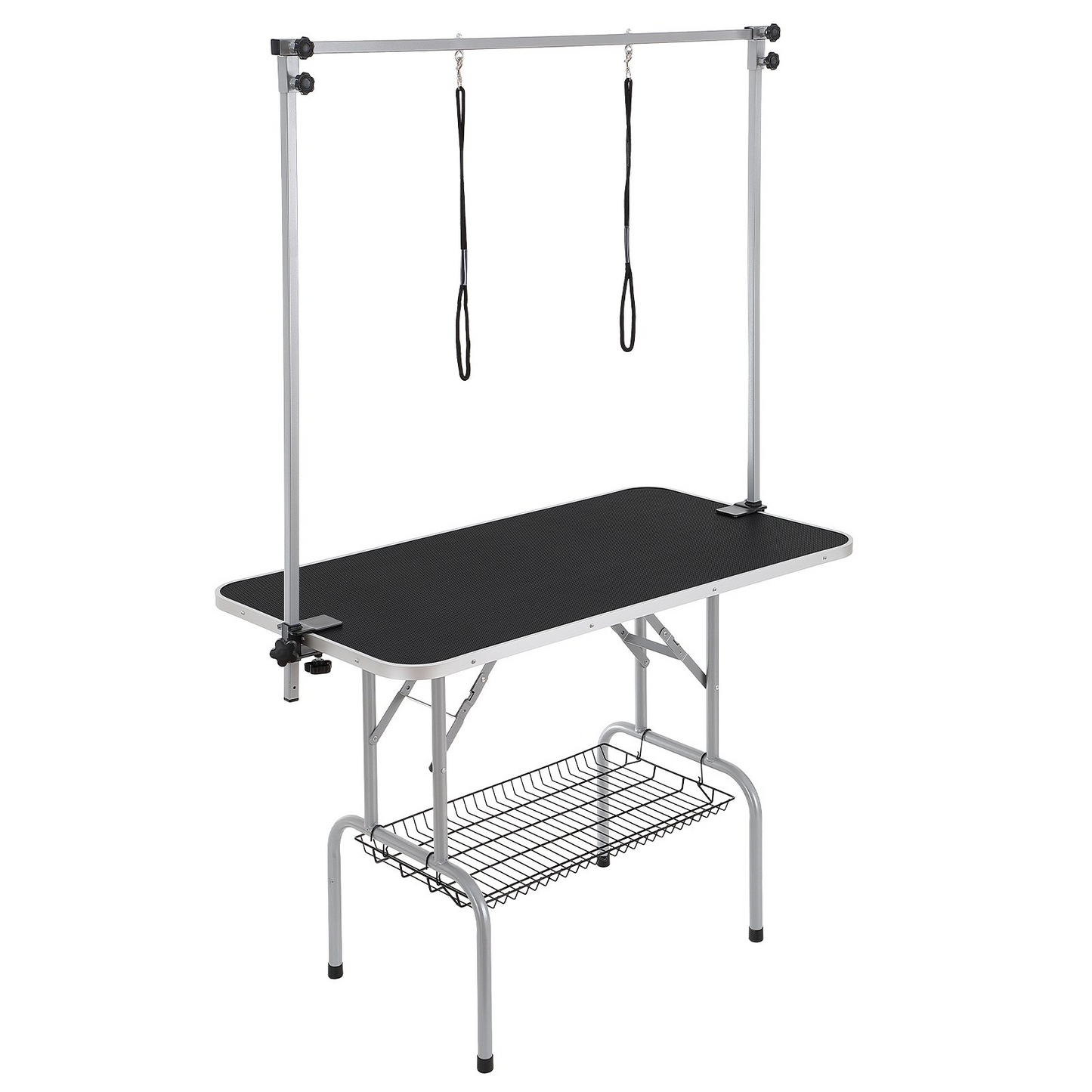 VEVOR Pet Grooming Table Two Arms with Clamp, 46'' Dog Grooming Station, Foldable Pets Grooming Stand for Medium and Small Dogs, Free No Sit Haunch Holder with Grooming Loop, Bearing 330lbs