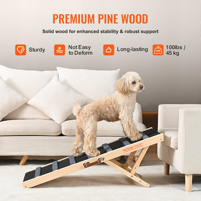 VEVOR Rampa plegable para perros para cama – Rampa de madera ajustable para mascotas, 39.3 pulgadas de largo, rango de altura de 15 a 22 pulgadas, ideal para perros pequeños a grandes, adecuada para uso en sofá, sofá y automóvil