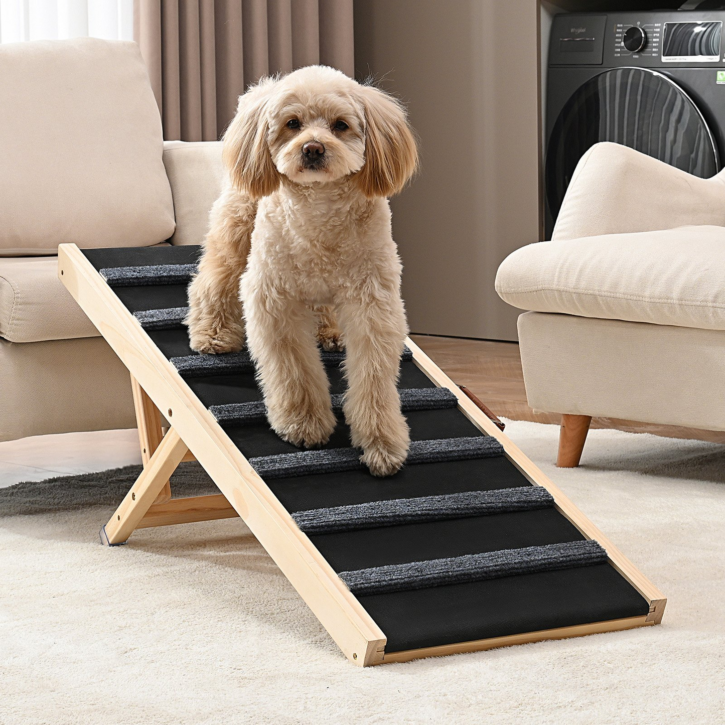 VEVOR Rampa plegable para perros para cama – Rampa de madera ajustable para mascotas, 39.3 pulgadas de largo, rango de altura de 15 a 22 pulgadas, ideal para perros pequeños a grandes, adecuada para uso en sofá, sofá y automóvil