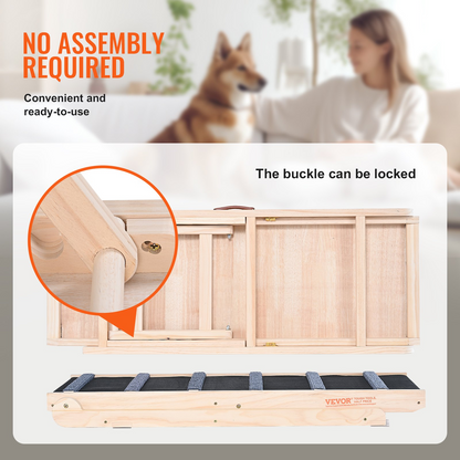 VEVOR Rampa plegable para perros para cama – Rampa de madera ajustable para mascotas, 41.3 pulgadas de largo, rango de altura de 13.77 a 25.59 pulgadas, adecuada para perros pequeños a grandes, ideal para uso en sofá, sofá y automóvil