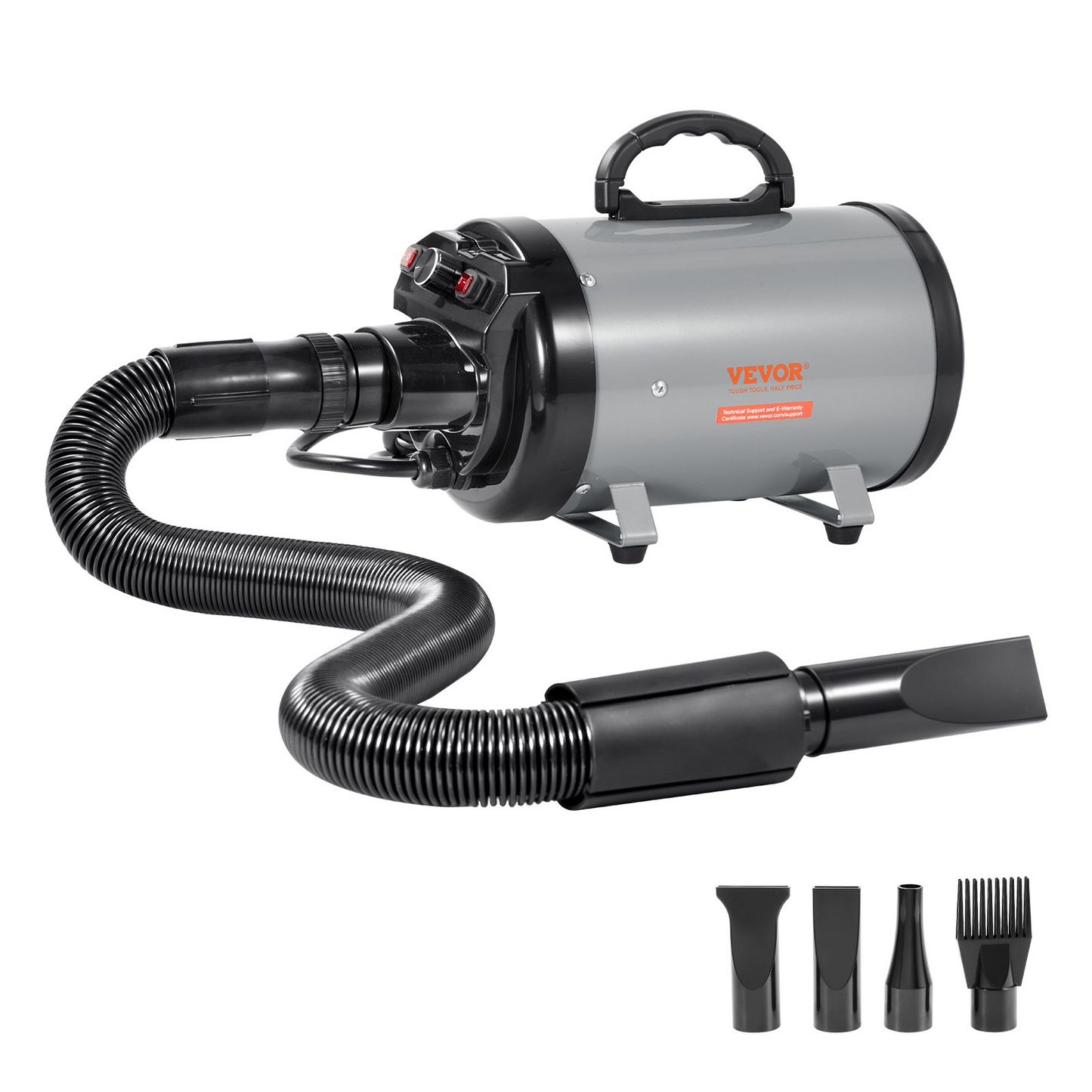 VEVOR Secador para Perros, 2000W/2.7HP, Velocidad y Temperatura Ajustables, Gris/Negro