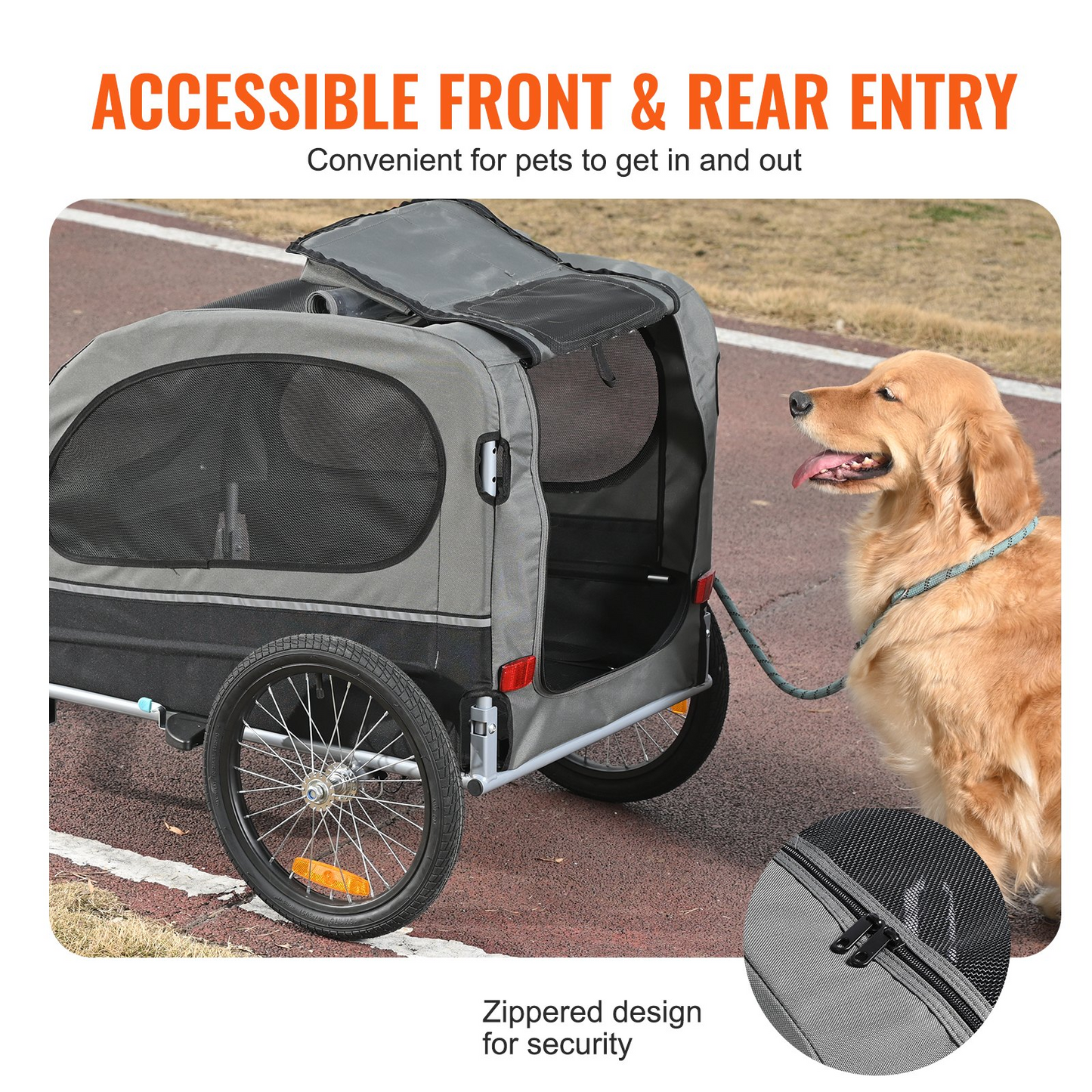 VEVOR Dog Bike Trailer, Supports up to 88 lbs, 2-in-1 Pet Stroller Cart Bicycle Carrier, Easy Folding Cart Frame with Quick Release Wheels, Universal Bicycle Coupler, Reflectors, Flag, Black/Gray