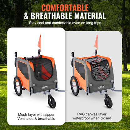 VEVOR Remolque para bicicleta para perros y cochecito para mascotas, capacidad de 66 libras, naranja/gris