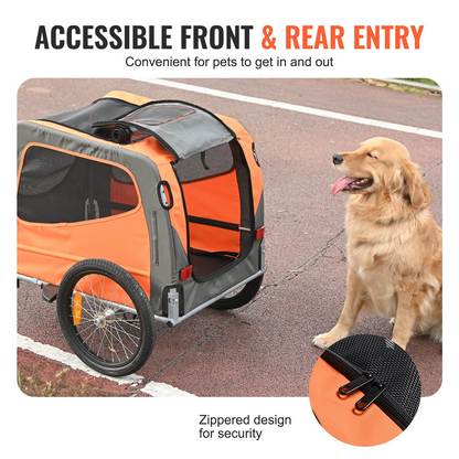 VEVOR Remolque para bicicleta para perros y cochecito para mascotas, capacidad de 66 libras, naranja/gris