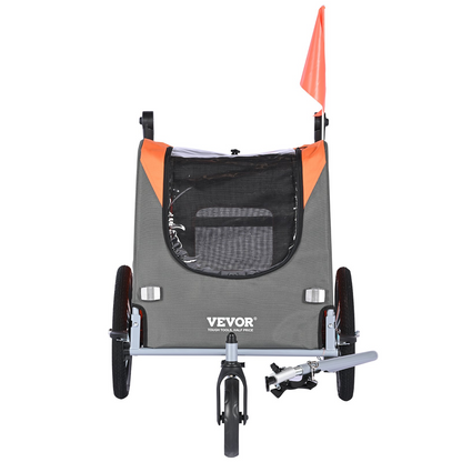 VEVOR Dog Bike Trailer, Supports up to 66 lbs, 2-in-1 Pet Stroller Cart Bicycle Carrier, Easy Folding Cart Frame with Quick Release Wheels, Universal Bicycle Coupler, Reflectors, Flag, Orange/Gray