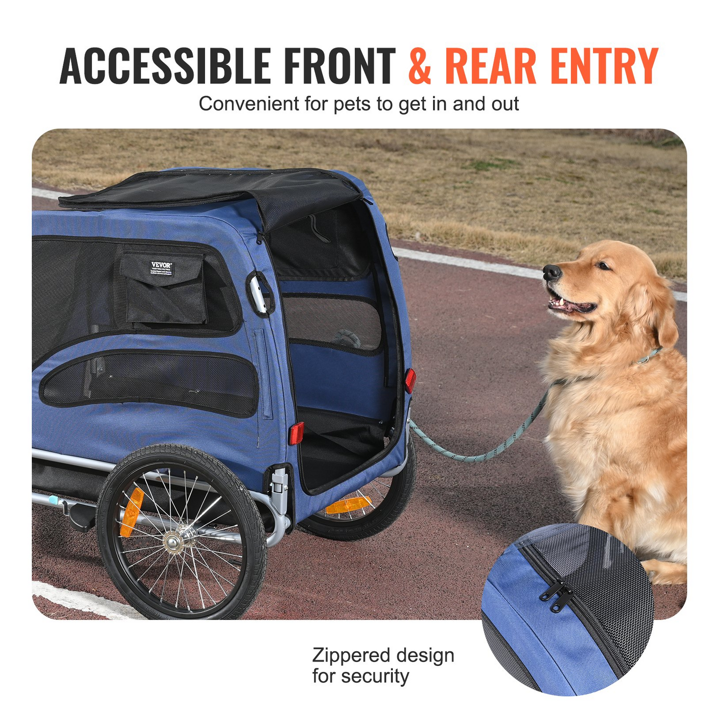 VEVOR Dog Bike Trailer, Supports up to 100 lbs, 2-in-1 Pet Stroller Cart Bicycle Carrier, Easy Folding Cart Frame with Quick Release Wheels, Universal Bicycle Coupler, Reflectors, Flag, Blue/Black