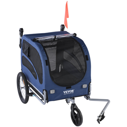 VEVOR Dog Bike Trailer, Supports up to 100 lbs, 2-in-1 Pet Stroller Cart Bicycle Carrier, Easy Folding Cart Frame with Quick Release Wheels, Universal Bicycle Coupler, Reflectors, Flag, Blue/Black