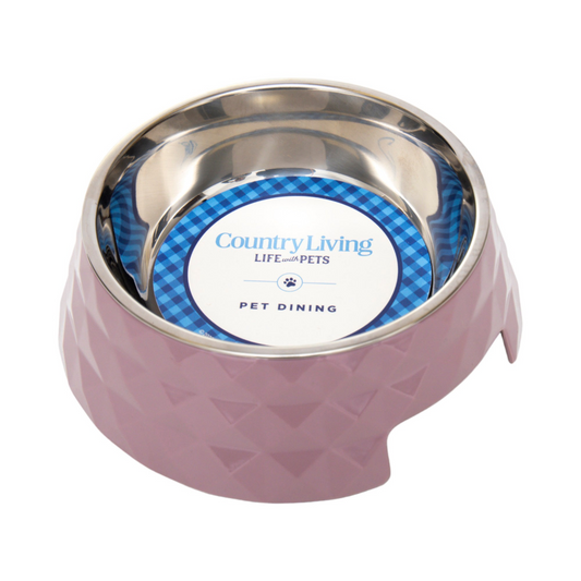 Country Living Diamond - Cuenco para perros de melamina y acero inoxidable (rosa de madera)