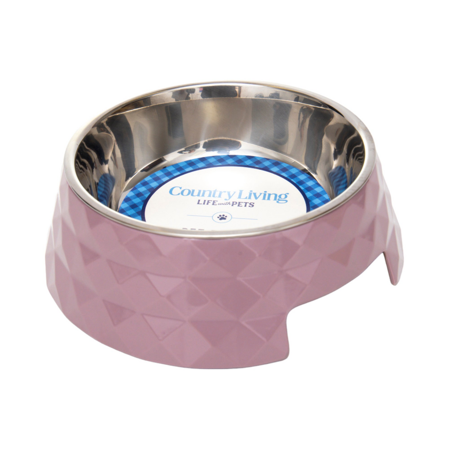 Country Living Diamond Melamine Stainless Steel Dog Bowl (Wood Rose)