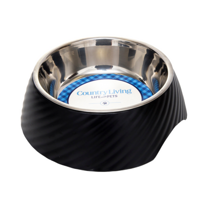 Country Living Twill Round Melamine Stainless Steel Dog Bowl (Black)