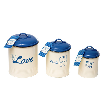 French Blue Pet Food & Treat Storage Canisters (Set of 3)