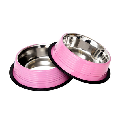 Ribbed No Tip Non Skid Colored Stainless Steel Bowl - Carnation Pink