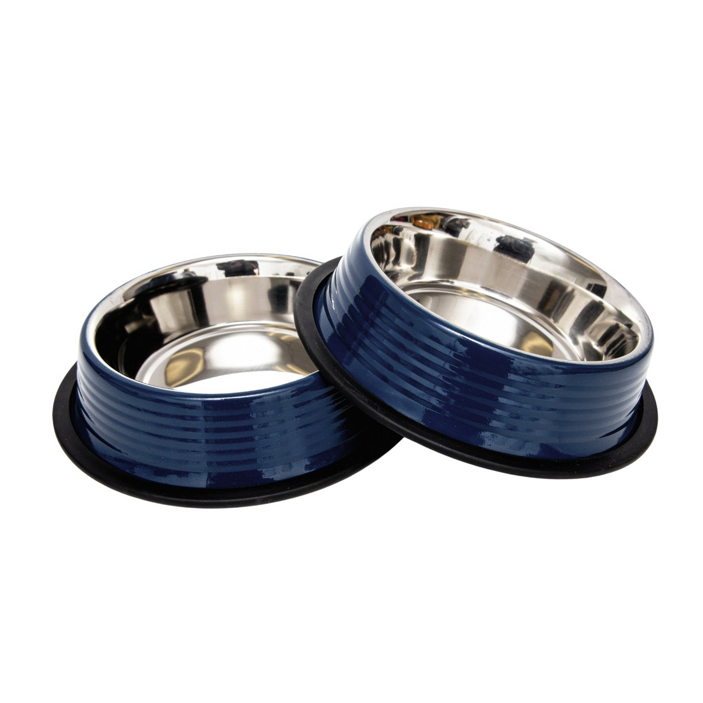 Ribbed No Tip Non Skid Colored Stainless Steel Bowl - Poseidon Blue