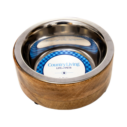 Stainless Steel Dog Bowl with Cylindrical Mango Wood Holder