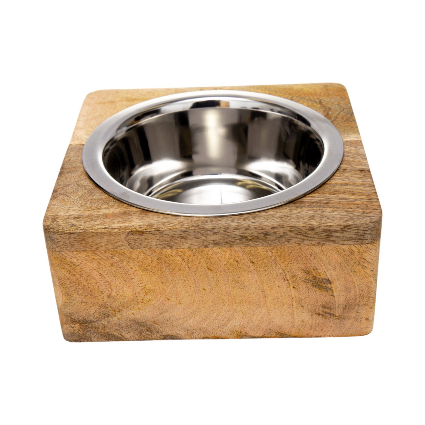 Stainless Steel Dog Bowl with Square Mango Wood Holder (1qt)