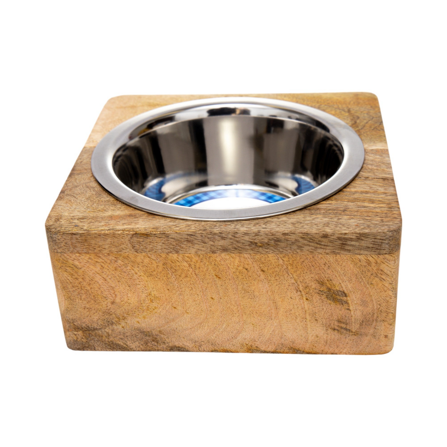 Stainless Steel Dog Bowl with Square Mango Wood Holder (1qt)