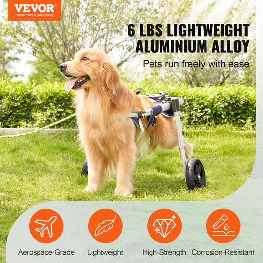 VEVOR 2 Wheels Dog Wheelchair for Back Legs, Pet Wheelchair Lightweight & Adjustable Assisting in Healing,  Dog Cart/Wheelchair for Injured, Disabled, Paralysis, Hind Limb Weak Pet (L)