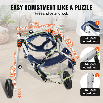 VEVOR 2 Wheels Dog Wheelchair for Back Legs, Pet Wheelchair Lightweight & Adjustable Assisting in Healing,  Dog Cart/Wheelchair for Injured, Disabled, Paralysis, Hind Limb Weak Pet (L)